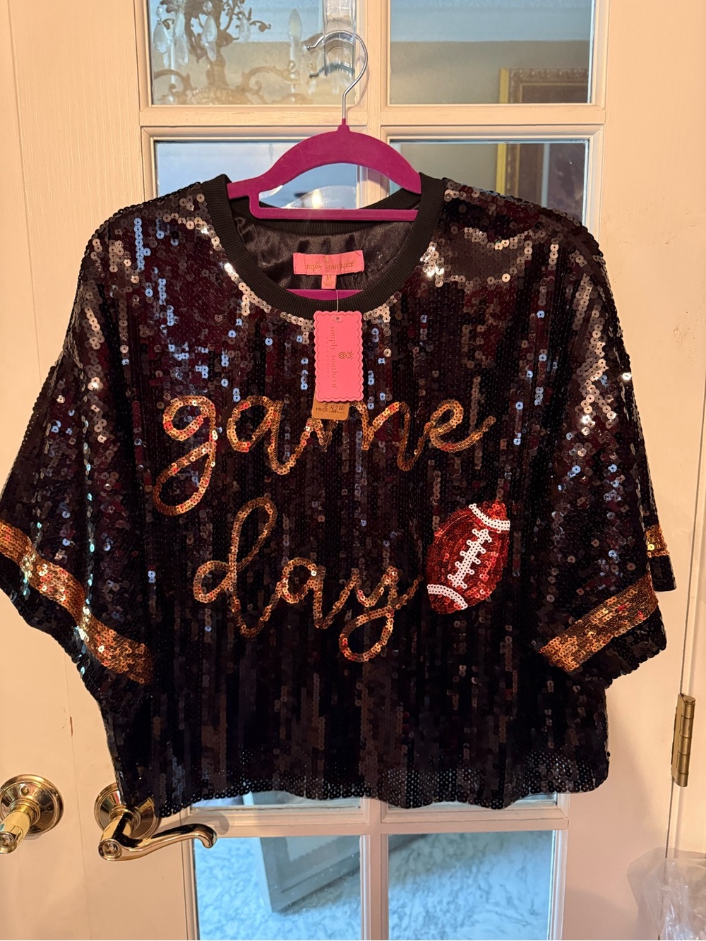 Simply Southern Black Sequin 'Game Day' Sweatshirt with Gold Accents